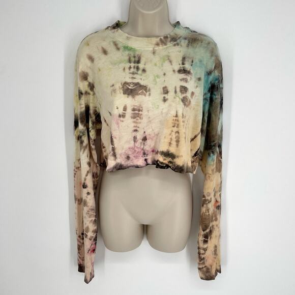 Cotton Citizen NEW Women's Tie Dye Tokyo Crop Shirt Sz S Tan Multi Long Sleeve - Picture 1 of 9